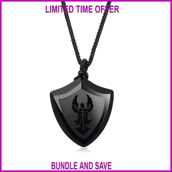 Adjustable Obsidian Necklace with Shield Pendant Unisex Talisman